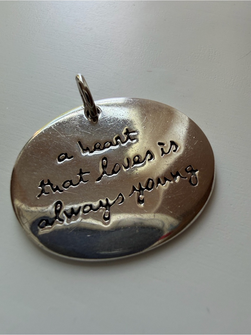 Vintage Far Fetched Sterling Silver A Heart that Loves is Always Young Pendant